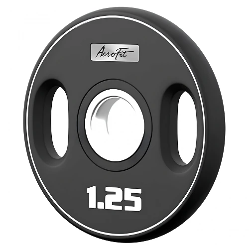 Олимпийский полиуретановый диск 1,25 кг, черный, с 2-мя хватами AeroFit AFPUPLB1.25