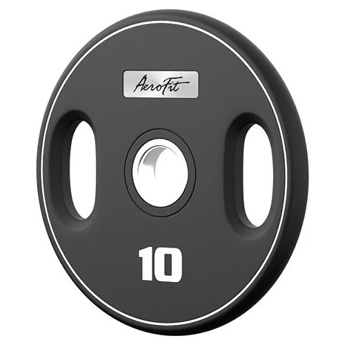 Олимпийский полиуретановый диск 10 кг, черный, с 2-мя хватами AeroFit AFPUPLB10