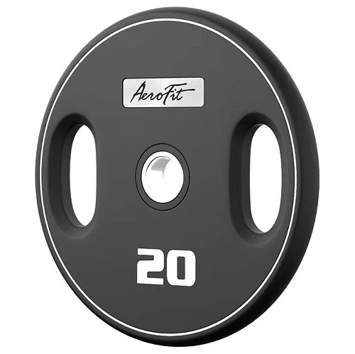 Олимпийский полиуретановый диск 20 кг, черный, с 2-мя хватами AeroFit AFPUPLB20