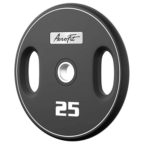 Олимпийский полиуретановый диск 25 кг, черный, с 2-мя хватами AeroFit AFPUPLB25