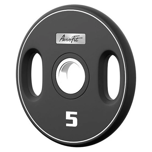 Олимпийский полиуретановый диск 5 кг, черный, с 2-мя хватами AeroFit AFPUPLB5